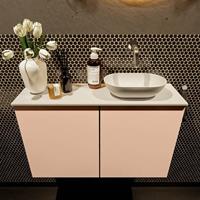 Mondiaz Fowy toiletmeubel 80x50x23cm rosee mat 0 kraangaten wasbak: rechts 2 deuren solid surface met blad MDF kleur wasbak: wit FOWY59018roseetalc