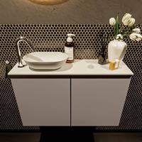 Mondiaz Fowy toiletmeubel 80x50x23cm smoke mat 1 kraangat wasbak: links 2 deuren solid surface met blad MDF kleur wasbak: wit FOWY59014smoketalc