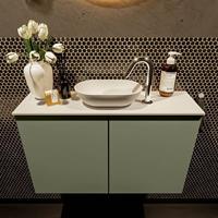 Mondiaz Fowy toiletmeubel 80x50x23cm army mat 1 kraangat wasbak: midden 2 deuren solid surface met blad MDF kleur wasbak: wit FOWY59013armytalc