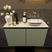 Mondiaz Fowy toiletmeubel 80x50x23cm army mat 0 kraangaten wasbak: rechts 2 deuren solid surface met blad MDF kleur wasbak: wit FOWY59018armytalc