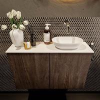 Mondiaz Fowy toiletmeubel 80x50x23cm dark brown mat 0 kraangaten wasbak: rechts 2 deuren solid surface met blad Melamine kleur wasbak: wit FOWY59018darkbrowntalc