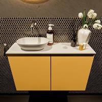 Mondiaz Fowy toiletmeubel 80x50x23cm ocher mat 0 kraangaten wasbak: links 2 deuren solid surface met blad MDF kleur wasbak: wit FOWY59017ochertalc