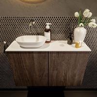 Mondiaz Fowy toiletmeubel 80x50x23cm dark brown mat 0 kraangaten wasbak: links 2 deuren solid surface met blad Melamine kleur wasbak: wit FOWY59017darkbrowntalc