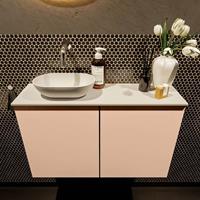 Mondiaz Fowy toiletmeubel 80x50x23cm rosee mat 0 kraangaten wasbak: links 2 deuren solid surface met blad MDF kleur wasbak: wit FOWY59017roseetalc