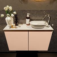 Mondiaz Fowy toiletmeubel 80x50x23cm rosee mat 1 kraangat wasbak: rechts 2 deuren solid surface met blad MDF kleur wasbak: wit FOWY59015roseetalc