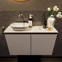 Mondiaz Fowy toiletmeubel 80x50x23cm smoke mat 0 kraangaten wasbak: links 2 deuren solid surface met blad MDF kleur wasbak: wit FOWY59017smoketalc