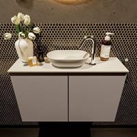 Mondiaz Fowy toiletmeubel 80x50x23cm smoke mat 1 kraangat wasbak: midden 2 deuren solid surface met blad MDF kleur wasbak: wit FOWY59013smoketalc