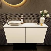 Mondiaz Fowy toiletmeubel 100x50x23cm talc mat 1 kraangat wasbak: links 2 deuren solid surface met blad MDF kleur wasbak: wit FOWY59020talctalc