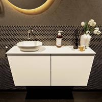 Mondiaz Fowy toiletmeubel 100x50x23cm talc mat 0 kraangaten wasbak: links 2 deuren solid surface met blad MDF kleur wasbak: wit FOWY59023talctalc