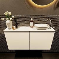 Mondiaz Fowy toiletmeubel 100x50x23cm talc mat 1 kraangat wasbak: rechts 2 deuren solid surface met blad MDF kleur wasbak: wit FOWY59021talctalc