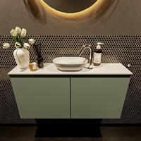 Mondiaz Fowy toiletmeubel 100x50x23cm army mat 1 kraangat wasbak: midden 2 deuren solid surface met blad MDF kleur wasbak: wit FOWY59019armytalc