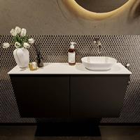 Mondiaz Fowy toiletmeubel 100x50x23cm urban mat 0 kraangaten wasbak: rechts 2 deuren solid surface met blad MDF kleur wasbak: wit FOWY59024urbantalc