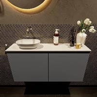 Mondiaz Fowy toiletmeubel 100x50x23cm dark grey mat 0 kraangaten wasbak: links 2 deuren solid surface met blad MDF kleur wasbak: wit FOWY59023darkgreytalc