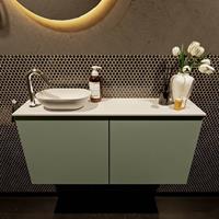 Mondiaz Fowy toiletmeubel 100x50x23cm army mat 1 kraangat wasbak: links 2 deuren solid surface met blad MDF kleur wasbak: wit FOWY59020armytalc