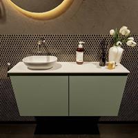 Mondiaz Fowy toiletmeubel 100x50x23cm army mat 0 kraangaten wasbak: links 2 deuren solid surface met blad MDF kleur wasbak: wit FOWY59023armytalc