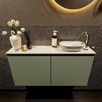 Mondiaz Fowy toiletmeubel 100x50x23cm army mat 1 kraangat wasbak: rechts 2 deuren solid surface met blad MDF kleur wasbak: wit FOWY59021armytalc