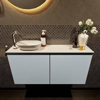 Mondiaz Fowy toiletmeubel 100x50x23cm clay mat 1 kraangat wasbak: links 2 deuren solid surface met blad MDF kleur wasbak: wit FOWY59020claytalc