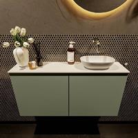 Mondiaz Fowy toiletmeubel 100x50x23cm army mat 0 kraangaten wasbak: rechts 2 deuren solid surface met blad MDF kleur wasbak: wit FOWY59024armytalc