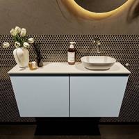 Mondiaz Fowy toiletmeubel 100x50x23cm clay mat 0 kraangaten wasbak: rechts 2 deuren solid surface met blad MDF kleur wasbak: wit FOWY59024claytalc