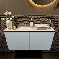 Mondiaz Fowy toiletmeubel 100x50x23cm clay mat 1 kraangat wasbak: rechts 2 deuren solid surface met blad MDF kleur wasbak: wit FOWY59021claytalc