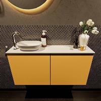 Mondiaz Fowy toiletmeubel 100x50x23cm ocher mat 1 kraangat wasbak: links 2 deuren solid surface met blad MDF kleur wasbak: wit FOWY59020ochertalc