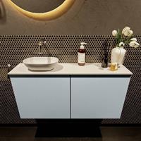 Mondiaz Fowy toiletmeubel 100x50x23cm clay mat 0 kraangaten wasbak: links 2 deuren solid surface met blad MDF kleur wasbak: wit FOWY59023claytalc