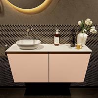 Mondiaz Fowy toiletmeubel 100x50x23cm rosee mat 0 kraangaten wasbak: links 2 deuren solid surface met blad MDF kleur wasbak: wit FOWY59023roseetalc