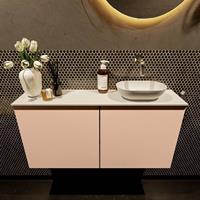 Mondiaz Fowy toiletmeubel 100x50x23cm rosee mat 0 kraangaten wasbak: rechts 2 deuren solid surface met blad MDF kleur wasbak: wit FOWY59024roseetalc