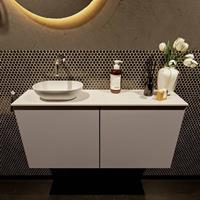 Mondiaz Fowy toiletmeubel 100x50x23cm smoke mat 0 kraangaten wasbak: links 2 deuren solid surface met blad MDF kleur wasbak: wit FOWY59023smoketalc