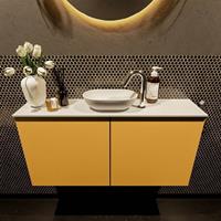 Mondiaz Fowy toiletmeubel 100x50x23cm ocher mat 1 kraangat wasbak: midden 2 deuren solid surface met blad MDF kleur wasbak: wit FOWY59019ochertalc