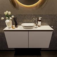 Mondiaz Fowy toiletmeubel 100x50x23cm smoke mat 1 kraangat wasbak: midden 2 deuren solid surface met blad MDF kleur wasbak: wit FOWY59019smoketalc