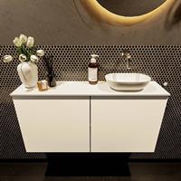 Mondiaz Fowy toiletmeubel 100x50x23cm talc mat 0 kraangaten wasbak: rechts 2 deuren solid surface met blad MDF kleur wasbak: wit FOWY59024talctalc