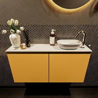 Mondiaz Fowy toiletmeubel 100x50x23cm ocher mat 1 kraangat wasbak: rechts 2 deuren solid surface met blad MDF kleur wasbak: wit FOWY59021ochertalc