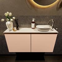 Mondiaz Fowy toiletmeubel 100x50x23cm rosee mat 1 kraangat wasbak: rechts 2 deuren solid surface met blad MDF kleur wasbak: wit FOWY59021roseetalc