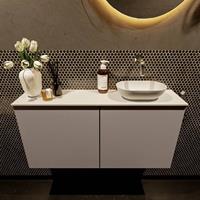 Mondiaz Fowy toiletmeubel 100x50x23cm smoke mat 0 kraangaten wasbak: rechts 2 deuren solid surface met blad MDF kleur wasbak: wit FOWY59024smoketalc