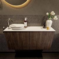 Mondiaz Fowy toiletmeubel 100x50x23cm dark brown mat 1 kraangat wasbak: links 2 deuren solid surface met blad Melamine kleur wasbak: wit FOWY59020darkbrowntalc