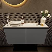 Mondiaz Fowy toiletmeubel 100x50x23cm dark grey mat 1 kraangat wasbak: links 2 deuren solid surface met blad MDF kleur wasbak: wit FOWY59020darkgreytalc