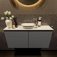 Mondiaz Fowy toiletmeubel 100x50x23cm dark grey mat 1 kraangat wasbak: midden 2 deuren solid surface met blad MDF kleur wasbak: wit FOWY59019darkgreytalc