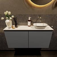 Mondiaz Fowy toiletmeubel 100x50x23cm dark grey mat 0 kraangaten wasbak: rechts 2 deuren solid surface met blad MDF kleur wasbak: wit FOWY59024darkgreytalc