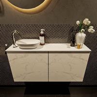 Mondiaz Fowy toiletmeubel 100x50x23cm Carrara mat 1 kraangat wasbak: links 2 deuren solid surface met blad Melamine kleur wasbak: wit FOWY59020Carraratalc