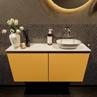 Mondiaz Fowy toiletmeubel 100x50x23cm ocher mat 0 kraangaten wasbak: rechts 2 deuren solid surface met blad MDF kleur wasbak: wit FOWY59024ochertalc