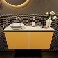 Mondiaz Fowy toiletmeubel 100x50x23cm ocher mat 0 kraangaten wasbak: links 2 deuren solid surface met blad MDF kleur wasbak: wit FOWY59023ochertalc