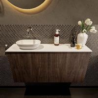 Mondiaz Fowy toiletmeubel 100x50x23cm dark brown mat 0 kraangaten wasbak: links 2 deuren solid surface met blad Melamine kleur wasbak: wit FOWY59023darkbrowntalc