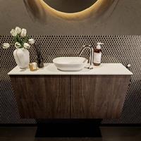 Mondiaz Fowy toiletmeubel 100x50x23cm dark brown mat 1 kraangat wasbak: midden 2 deuren solid surface met blad Melamine kleur wasbak: wit FOWY59019darkbrowntalc