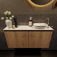 Mondiaz Fowy toiletmeubel 100x50x23cm washed oak mat 1 kraangat wasbak: rechts 2 deuren solid surface met blad Melamine kleur wasbak: wit FOWY59021washedoaktalc