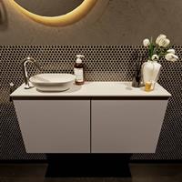 Mondiaz Fowy toiletmeubel 100x50x23cm smoke mat 1 kraangat wasbak: links 2 deuren solid surface met blad MDF kleur wasbak: wit FOWY59020smoketalc