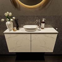 Mondiaz Fowy toiletmeubel 100x50x23cm Carrara mat 1 kraangat wasbak: midden 2 deuren solid surface met blad Melamine kleur wasbak: wit FOWY59019Carraratalc