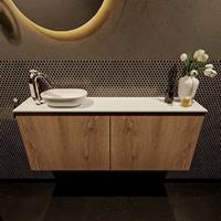 Mondiaz Fowy toiletmeubel 120x50x23cm washed oak mat 1 kraangat wasbak: links 2 deuren solid surface met blad Melamine kleur wasbak: wit FOWY59026washedoaktalc