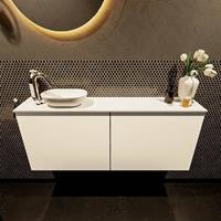 Mondiaz Fowy toiletmeubel 120x50x23cm talc mat 1 kraangat wasbak: links 2 deuren solid surface met blad MDF kleur wasbak: wit FOWY59026talctalc