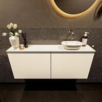 Mondiaz Fowy toiletmeubel 120x50x23cm talc mat 0 kraangaten wasbak: rechts 2 deuren solid surface met blad MDF kleur wasbak: wit FOWY59030talctalc